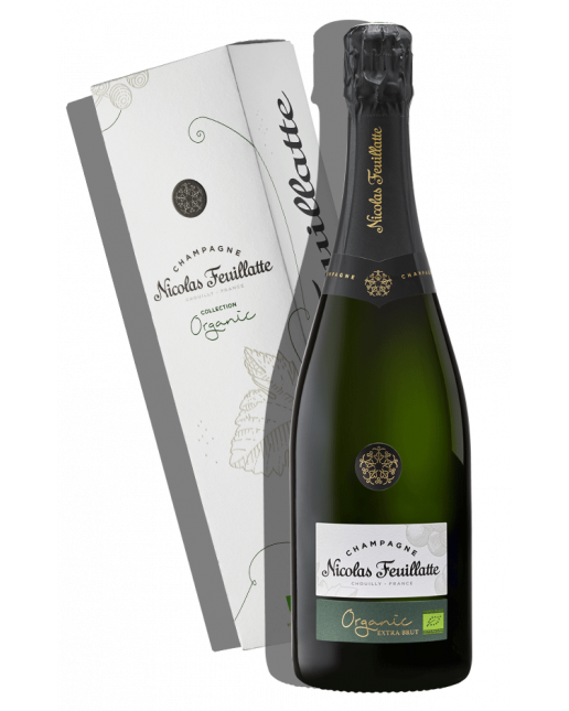 Organic Extra-Brut Champagne Nicolas Feuillatte packshot with gift box